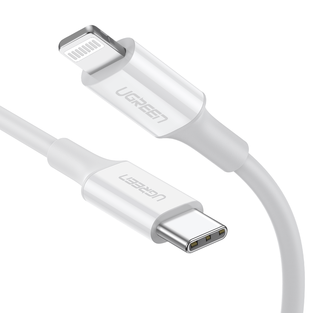 UGREEN 60749 MFi USB-C to iPhone 8-pin Charging Cable 2M, showcasing its sleek design and connectors.